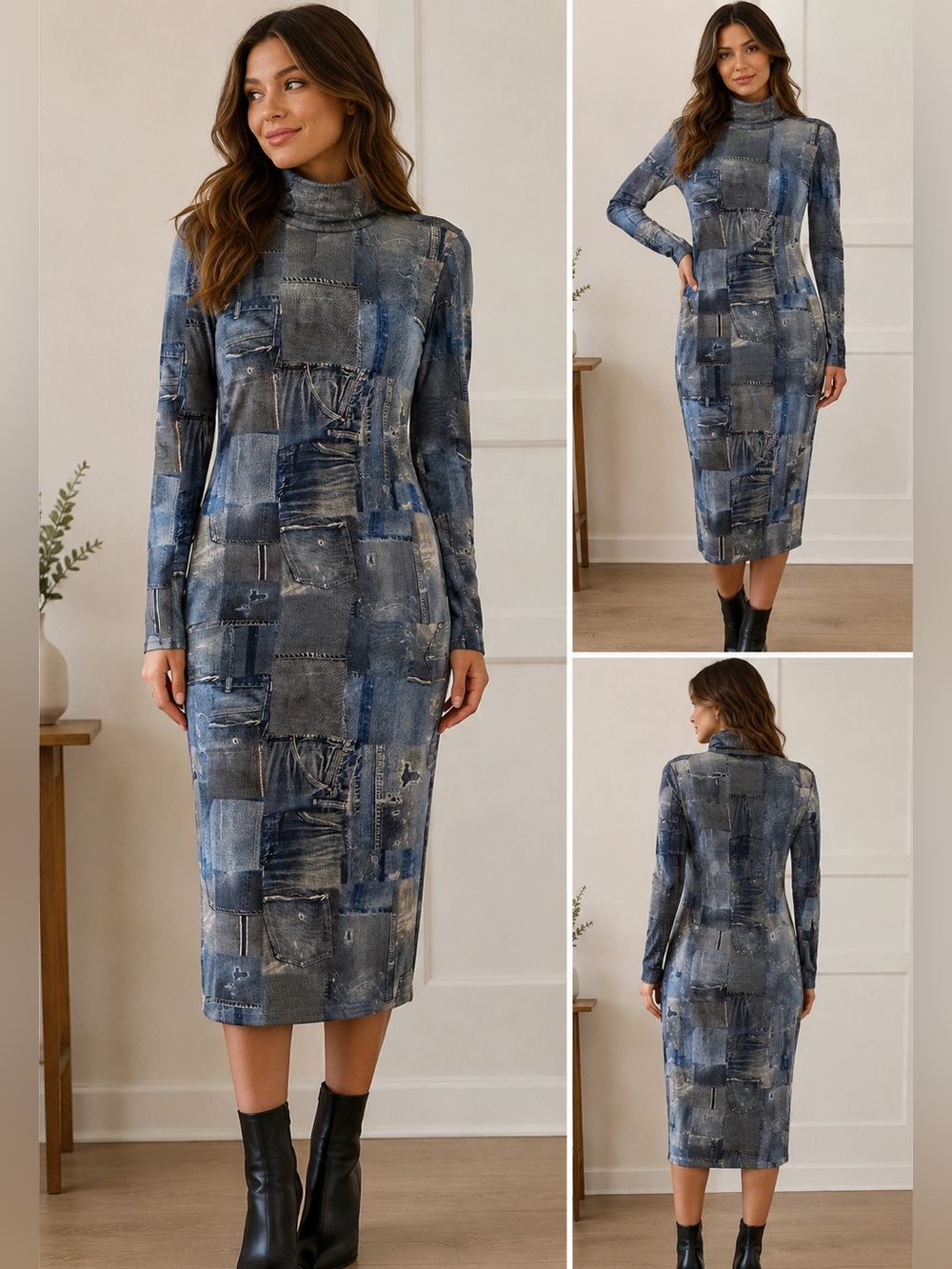 Steve Madden Vivienne Denim Print Mesh Dress size M